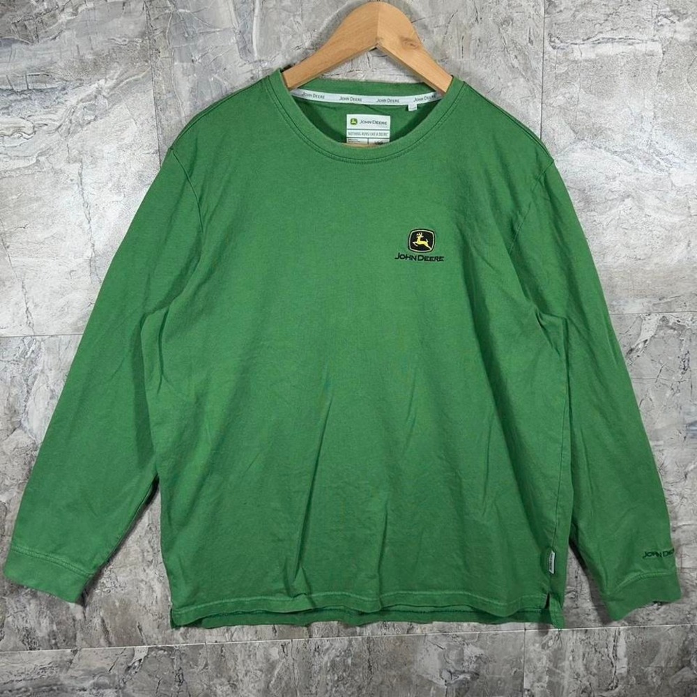 JOHN DEERE Men Large Green Embroidered Long Sleeve Thick T-Shirt #workwear